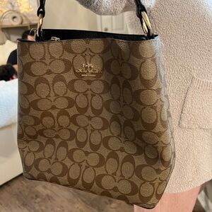 Coach Brown Signature Shoulder Bag with Iconic Pattern